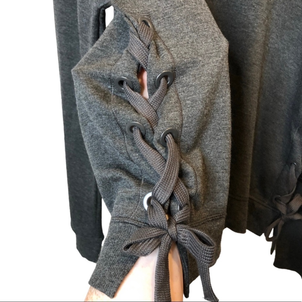 NWT 90 Degree Womens Dark Gray Lace Up Side Crew Neck Long Sleeve Sweatshirt Top - Picture 5 of 16
